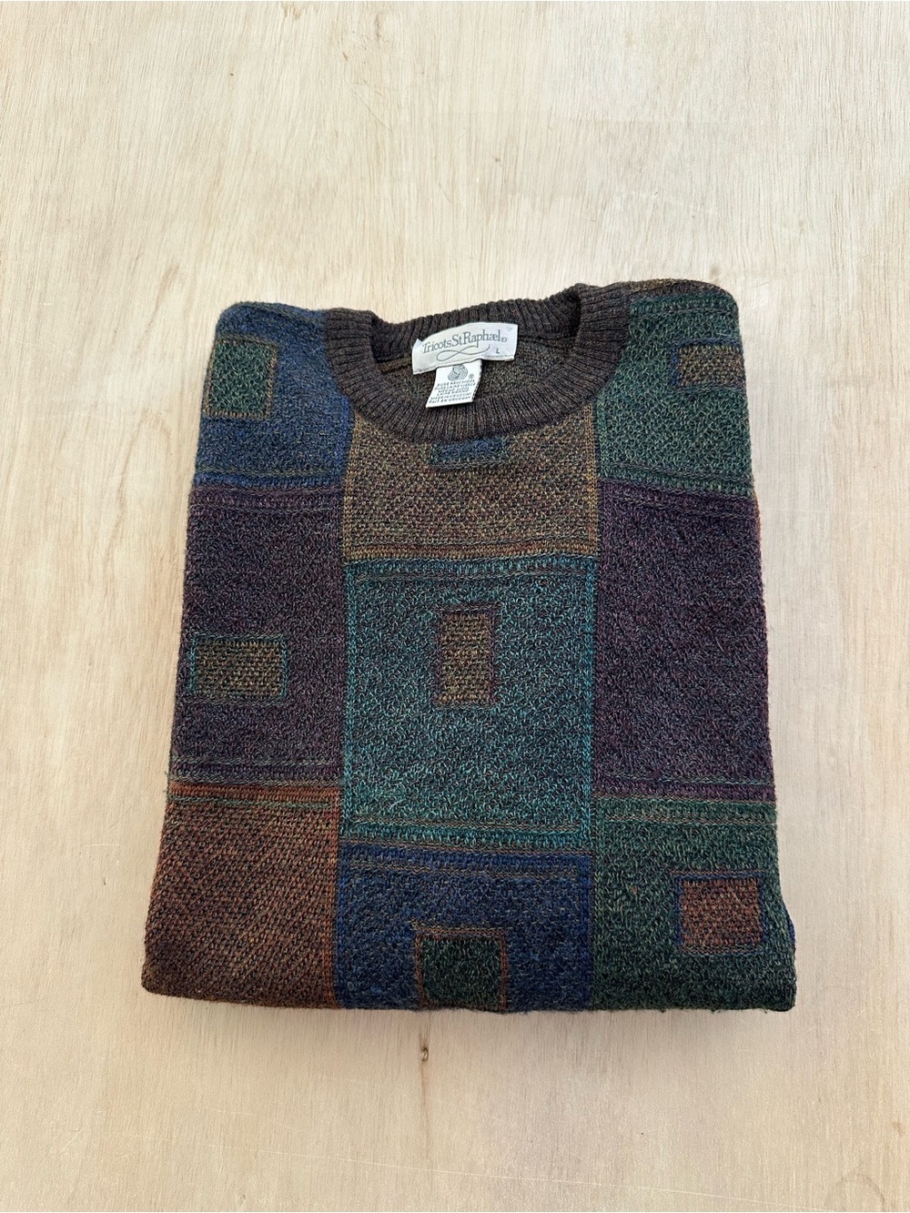 Vintage 90s Tricots St. Raphael Merino Wool Patchwork Sweater Men’s Large